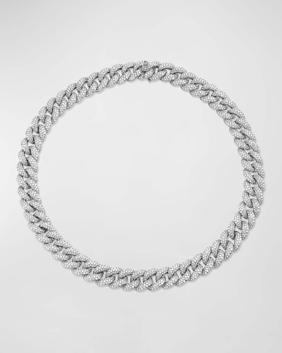 14k White Gold Micropave Diamond-Link Necklace, 16"L